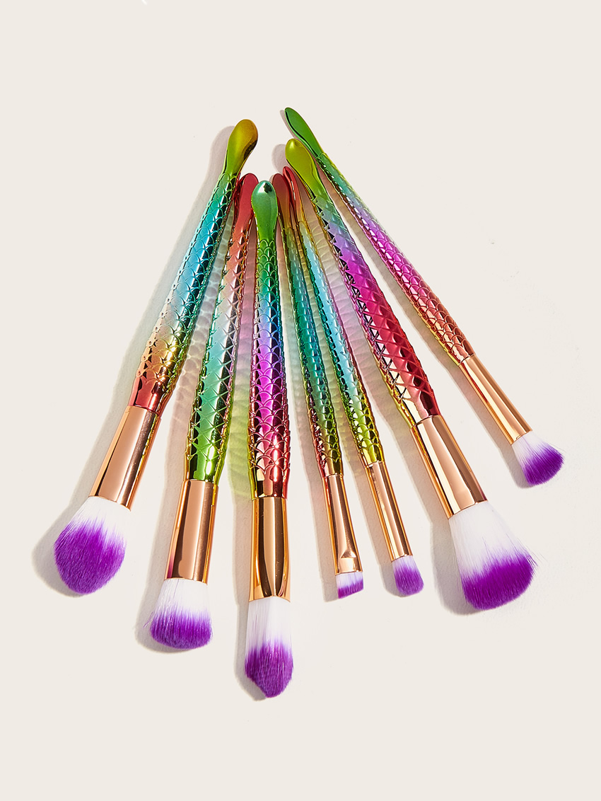 Fashion Colorful 7 Mermaid Cosmetic Brushes With Aluminum Tube And Nylon Hair,Beauty tools