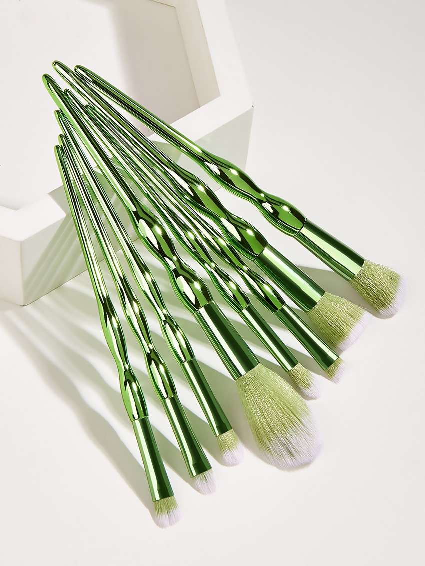 Fashion Green 8 Calabash Plastic Handle Aluminum Tube Nylon Hair Makeup Brushes,Beauty tools