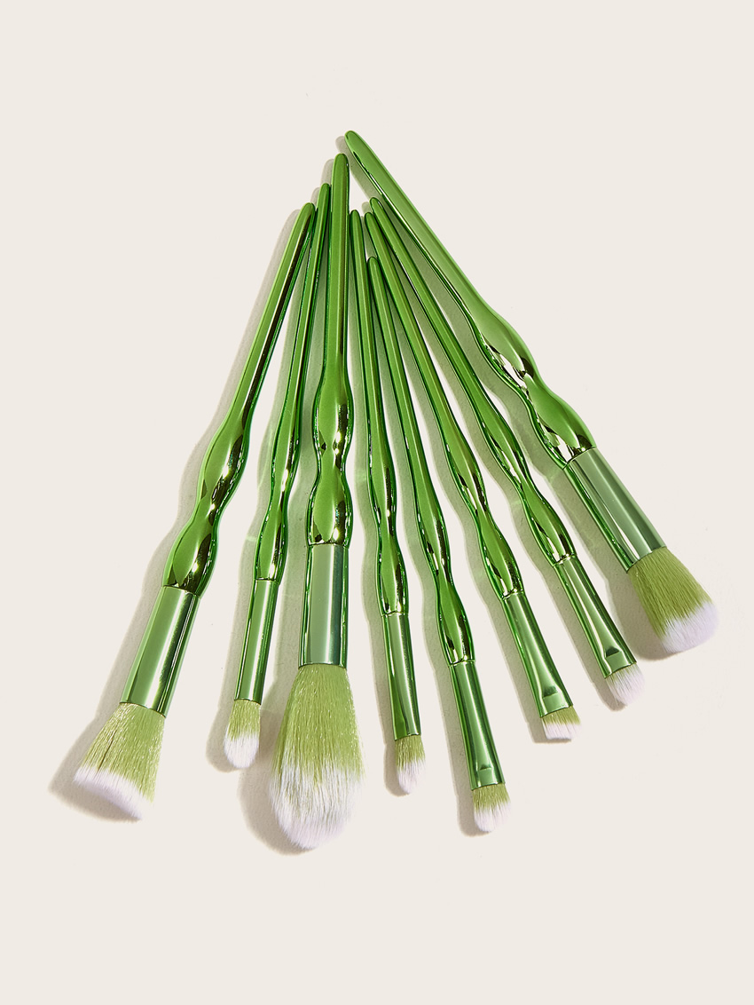 Fashion Green 8 Calabash Plastic Handle Aluminum Tube Nylon Hair Makeup Brushes,Beauty tools