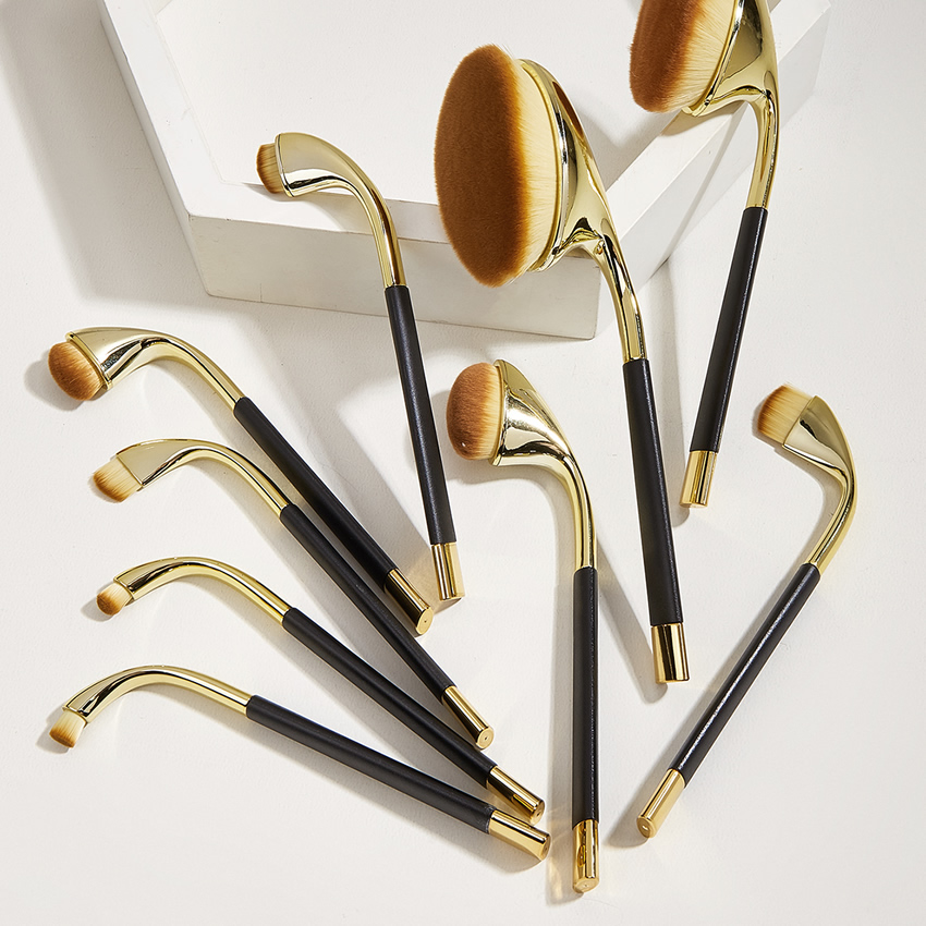 Fashion Local Gold 9pcs Plastic Handle Aluminum Tube Nylon Hair Makeup Brush Set,Beauty tools