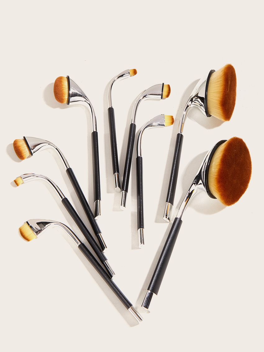 Fashion Elegant Silver Color 9pcs Plastic Handle Aluminum Tube Nylon Hair Makeup Brush Set,Beauty tools