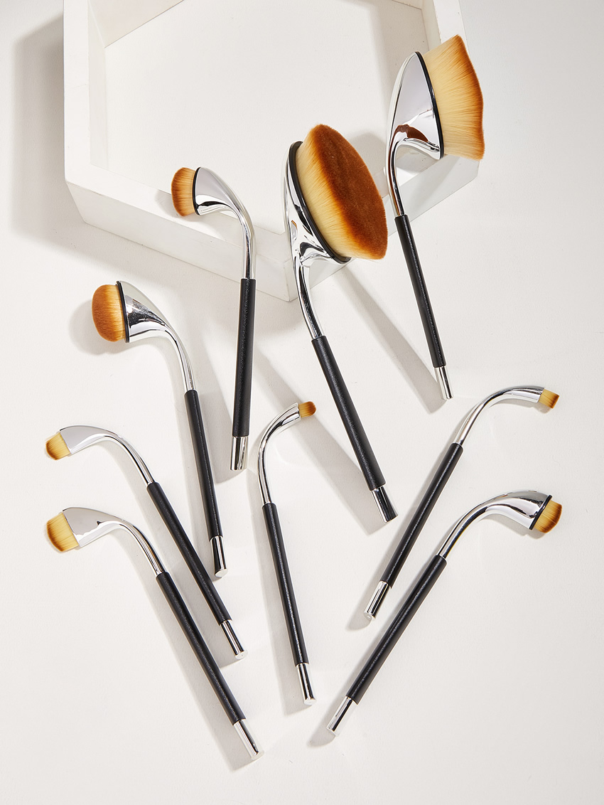 Fashion Elegant Silver Color 9pcs Plastic Handle Aluminum Tube Nylon Hair Makeup Brush Set,Beauty tools