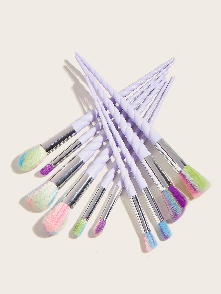 Fashion Color Set Of 10 Threaded Plastic Handle Aluminum Tube Nylon Hair Makeup Brushes,Beauty tools