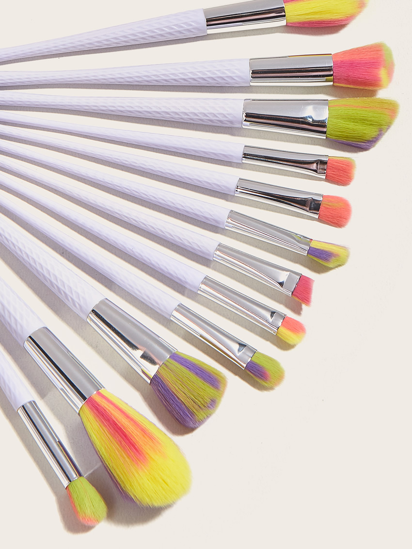 Fashion Color Set Of 12 White Handle Aluminum Tube Nylon Hair Makeup Brushes,Beauty tools