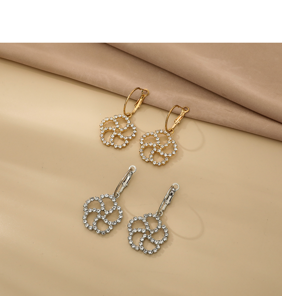 Fashion Silver Color Alloy Diamond Hollow Flower Stud Earrings,Hoop Earrings