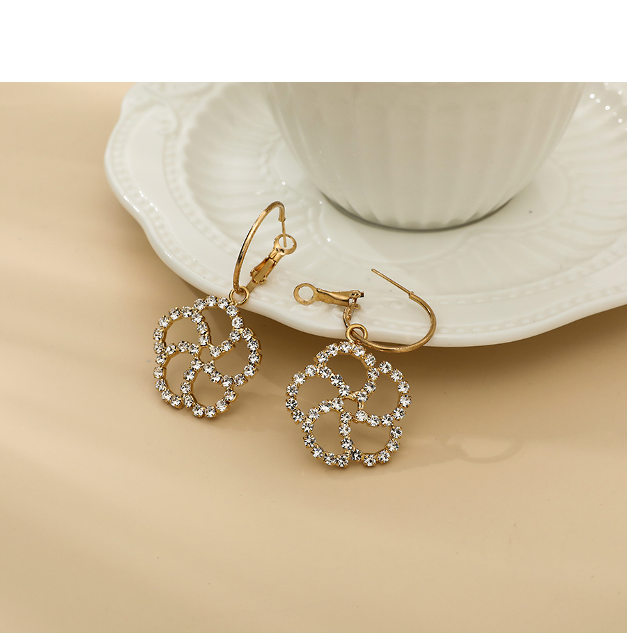 Fashion Silver Color Alloy Diamond Hollow Flower Stud Earrings,Hoop Earrings
