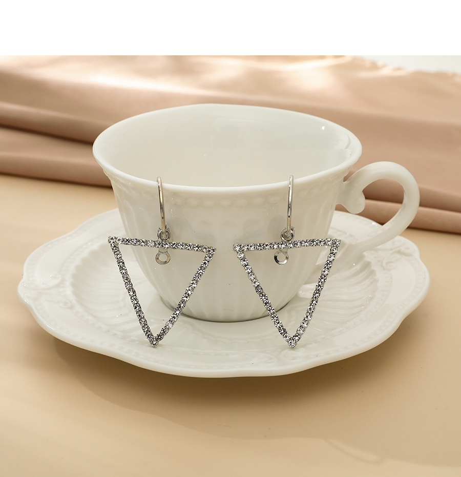 Fashion Silver Color Alloy Diamond Hollow Triangle Stud Earrings,Hoop Earrings
