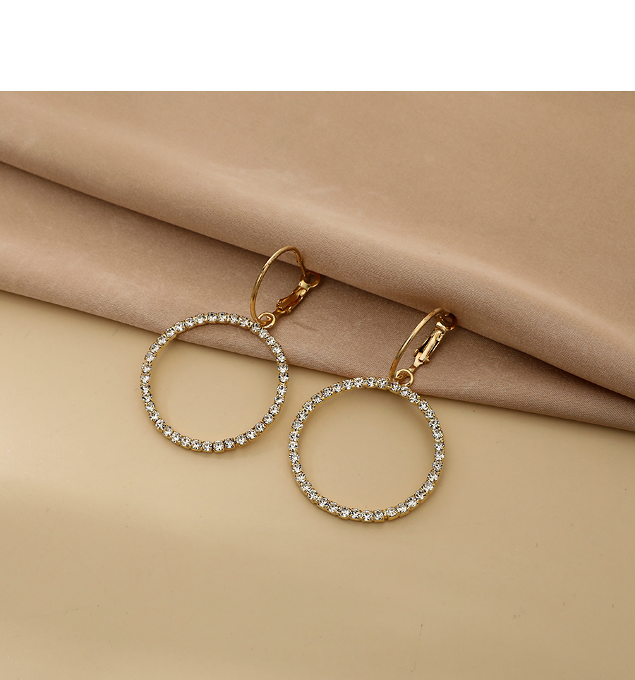 Fashion Gold Color Alloy Diamond Hollow Round Earrings,Hoop Earrings