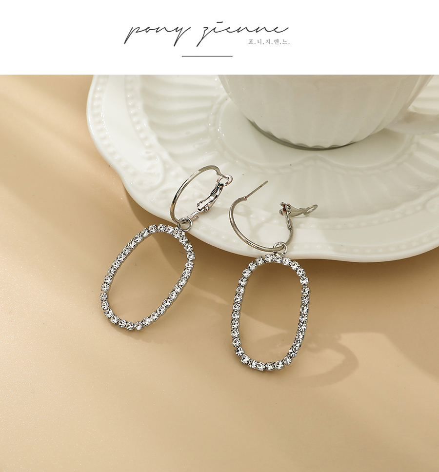 Fashion Silver Color Alloy Diamond Hollow Oval Earrings,Hoop Earrings