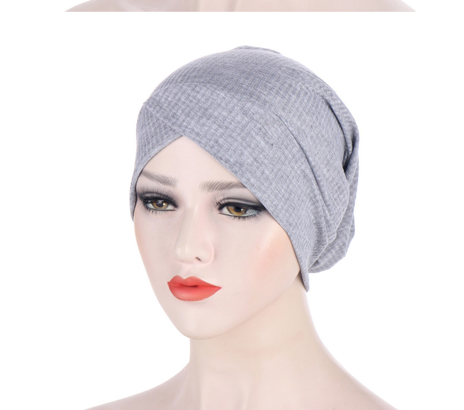 Fashion Light Gray Toothpick Strip Forehead Cross Headscarf Hat,Beanies&Others