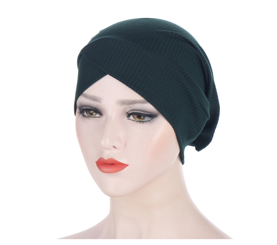 Fashion Dark Gray Toothpick Strip Forehead Cross Headscarf Hat,Beanies&Others