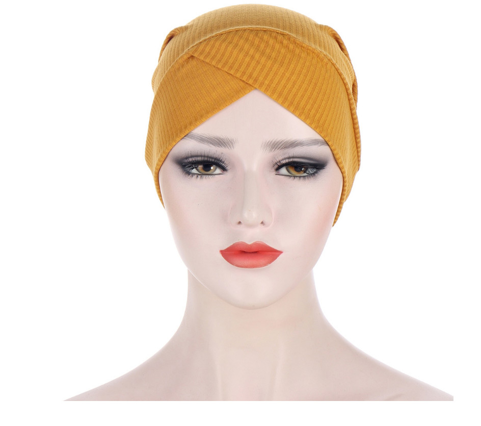 Fashion Khaki Toothpick Strip Forehead Cross Headscarf Hat,Beanies&Others