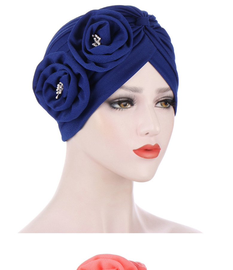 Fashion Sapphire Cross Head Scarf Hat With Messy Flowers On Forehead,Beanies&Others
