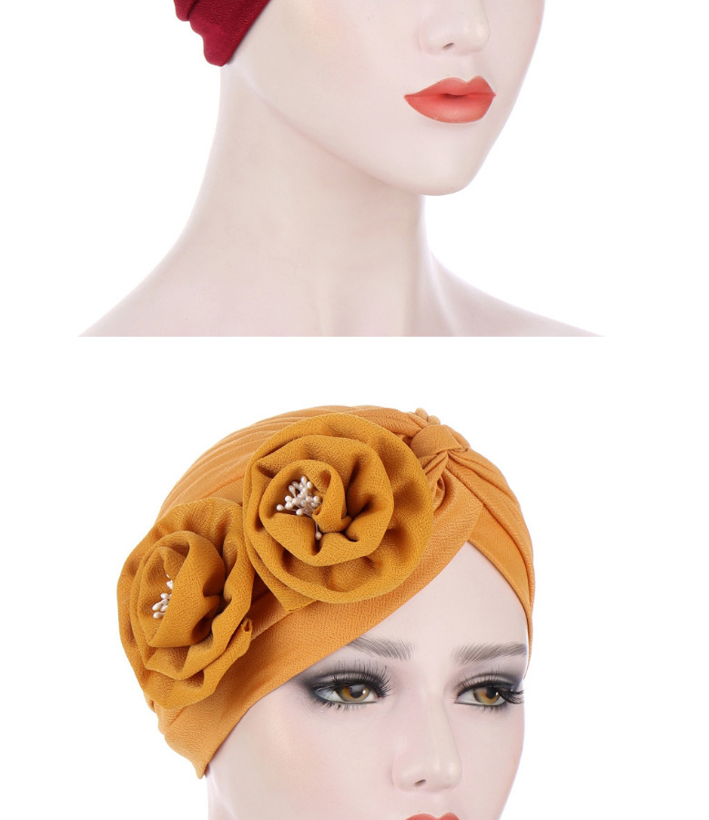 Fashion Scarlet Cross Head Scarf Hat With Messy Flowers On Forehead,Beanies&Others