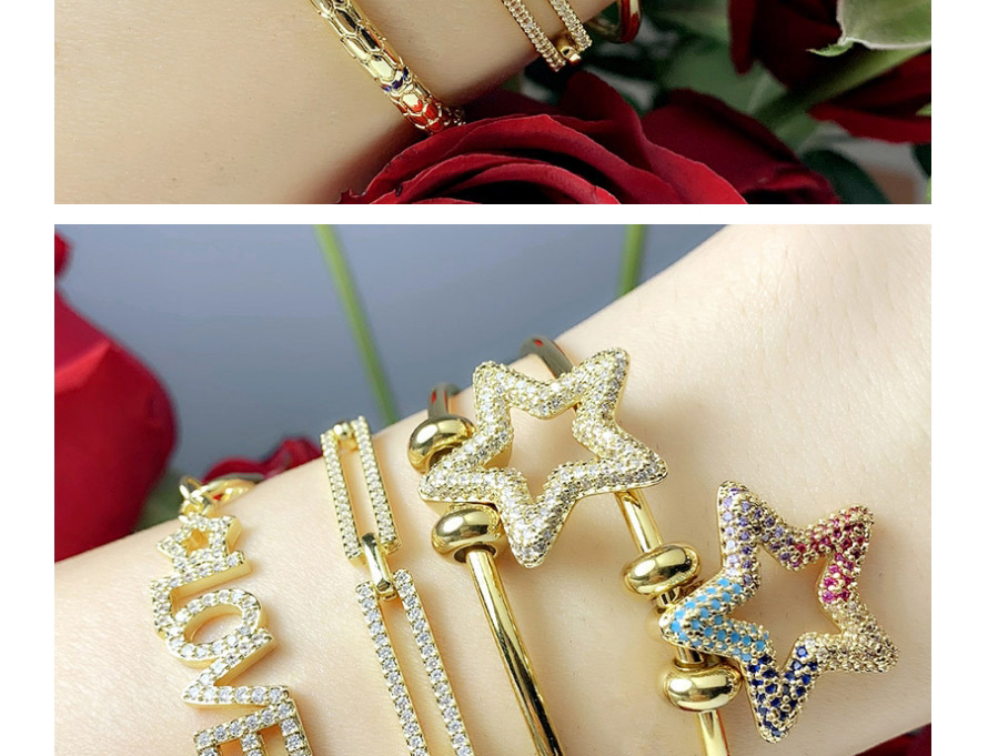 Fashion Pentagram Diamond Snake Letter Inlaid Zircon Chain Geometric Bracelet,Bracelets