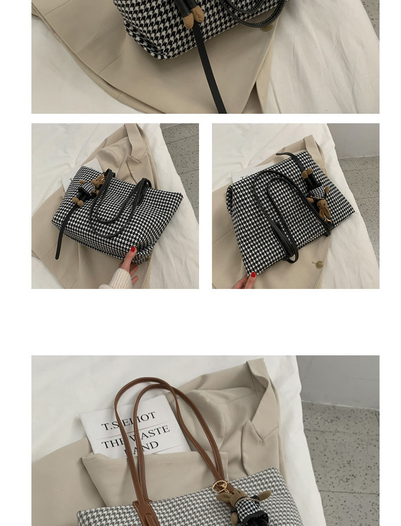 Fashion Gray Large-capacity Houndstooth Stitching Shoulder Messenger Bag,Shoulder bags