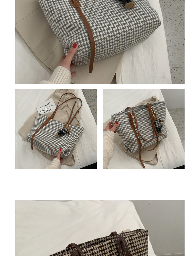 Fashion Gray Large-capacity Houndstooth Stitching Shoulder Messenger Bag,Shoulder bags
