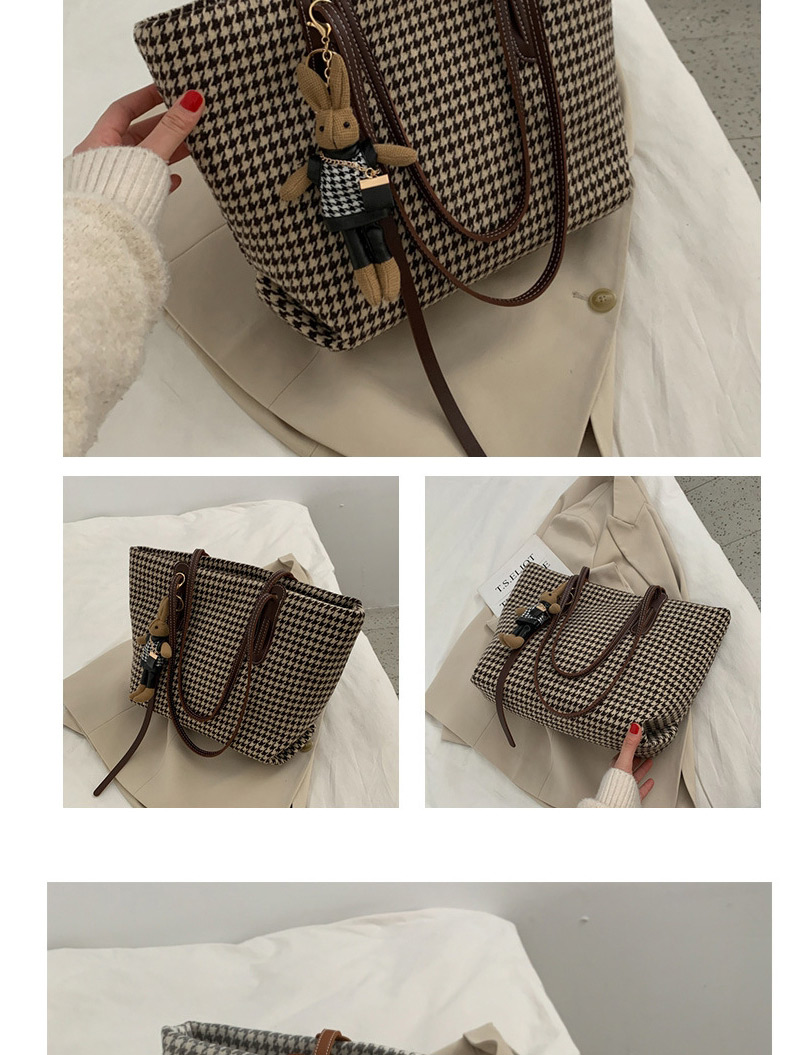 Fashion Brown Large-capacity Houndstooth Stitching Shoulder Messenger Bag,Shoulder bags