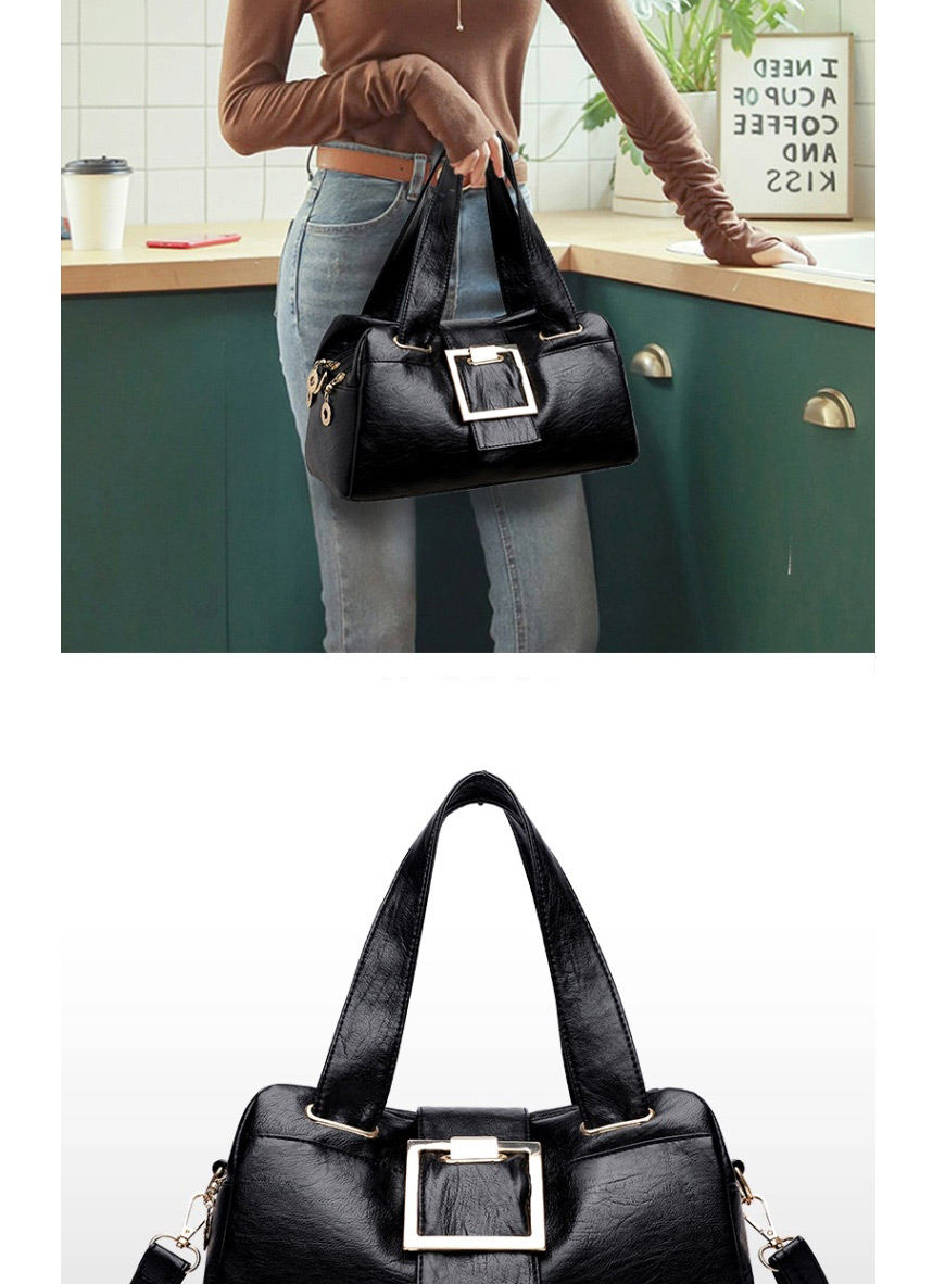 Fashion Black Pu Soft Leather Multi-pocket Large Capacity One-shoulder Messenger Bag,Shoulder bags