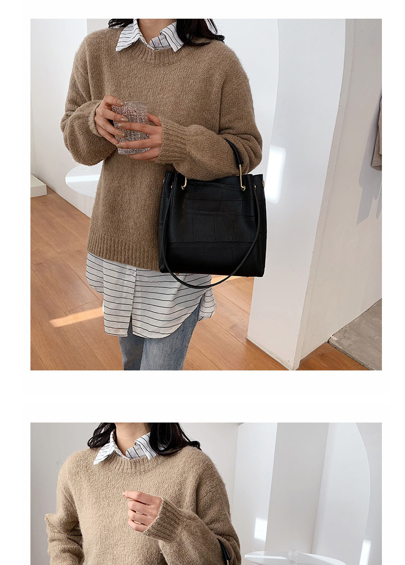Fashion Black Large Capacity Stone Pattern Stitching One-shoulder Messenger Bag,Shoulder bags