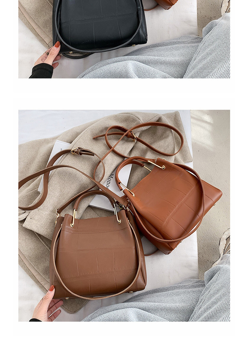 Fashion Dark Brown Large Capacity Stone Pattern Stitching One-shoulder Messenger Bag,Shoulder bags