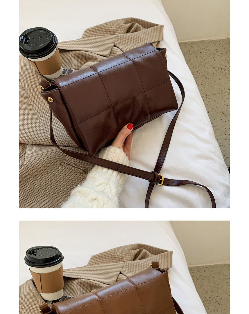 Fashion Brown Embroidered Thread Flap Solid Color One-shoulder Messenger Bag,Shoulder bags