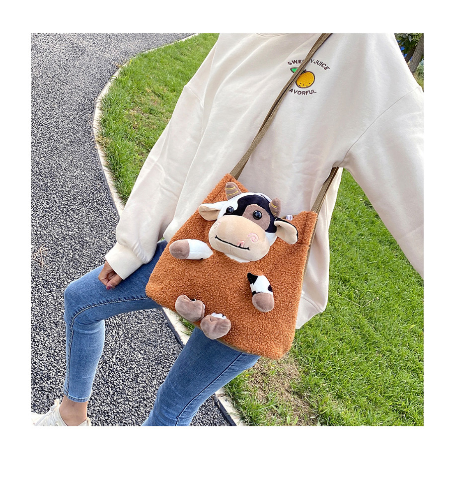 Fashion Yellow Bear Cow Pattern Animal Doll Plush One-shoulder Armpit Bag,Messenger bags