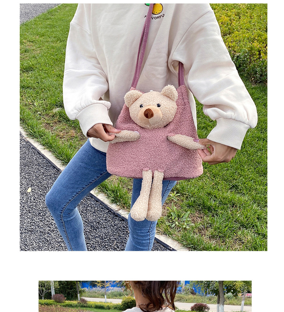 Fashion Pink Bear Cow Pattern Animal Doll Plush One-shoulder Armpit Bag,Messenger bags