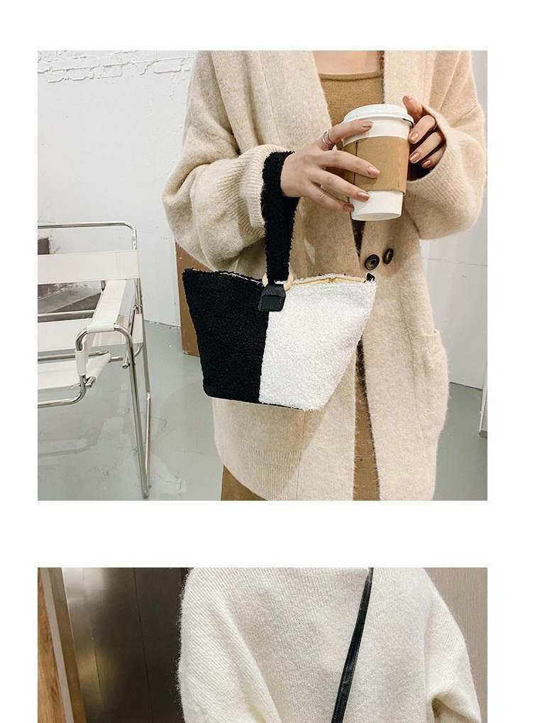 Fashion Black With Khaki Lamb Wool Stitching Contrast Color Single Shoulder Messenger Bag,Shoulder bags