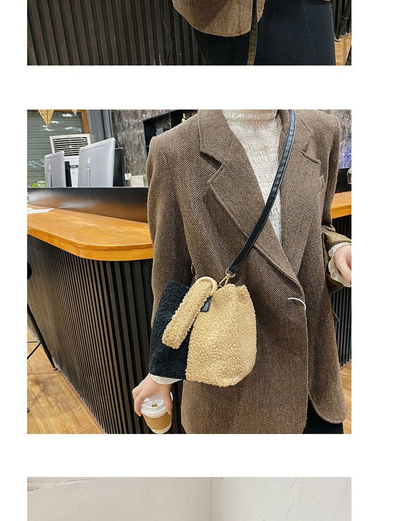 Fashion Black With Brown Lamb Wool Stitching Contrast Color Single Shoulder Messenger Bag,Shoulder bags