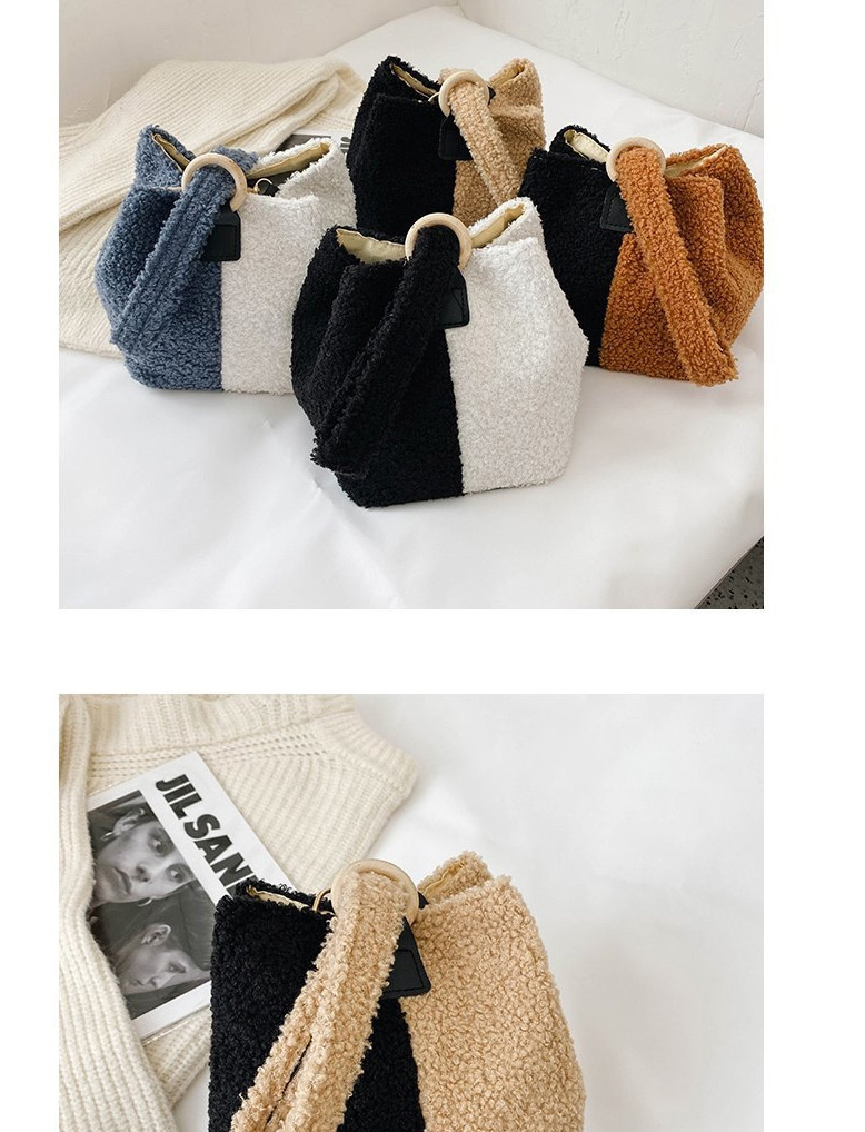 Fashion Black With Khaki Lamb Wool Stitching Contrast Color Single Shoulder Messenger Bag,Shoulder bags