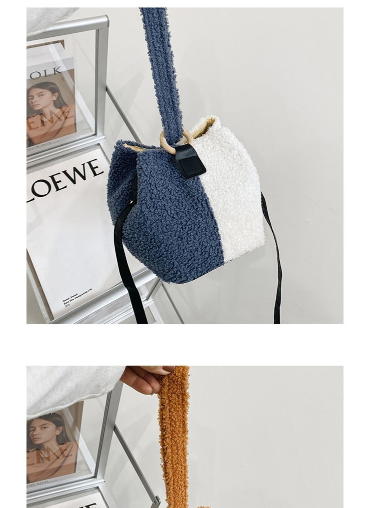 Fashion Black With White Lamb Wool Stitching Contrast Color Single Shoulder Messenger Bag,Shoulder bags