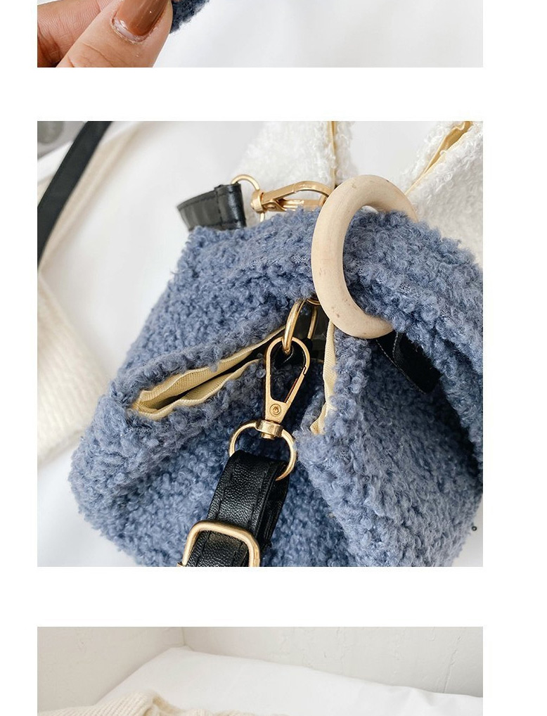 Fashion Blue With White Lamb Wool Stitching Contrast Single Shoulder Messenger Bag,Shoulder bags