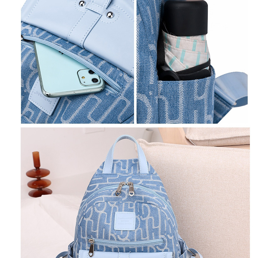 Fashion Blue Canvas Letter Print Backpack,Backpack