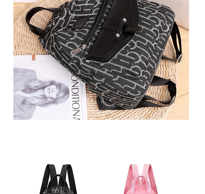 Fashion Pink Canvas Letter Print Backpack,Backpack