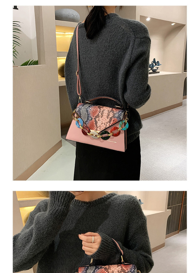 Fashion Pink Contrast Snake Print Flap Crossbody Shoulder Bag,Messenger bags
