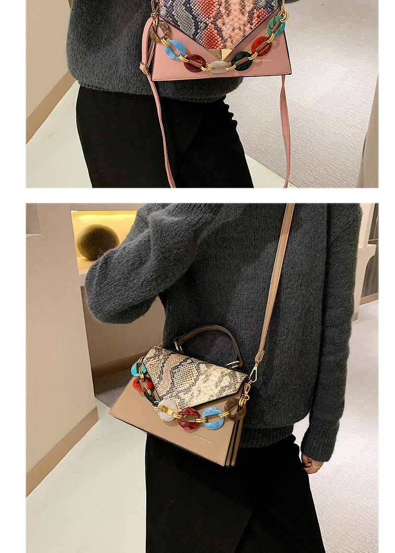 Fashion Pink Contrast Snake Print Flap Crossbody Shoulder Bag,Messenger bags
