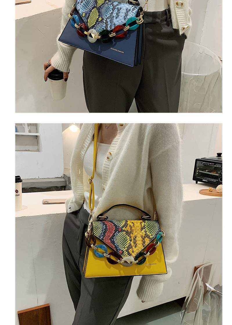 Fashion Yellow Contrast Snake Print Flap Crossbody Shoulder Bag,Messenger bags