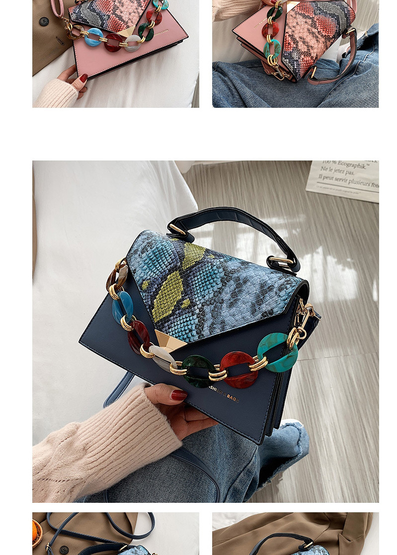 Fashion Black Contrast Snake Print Flap Crossbody Shoulder Bag,Messenger bags