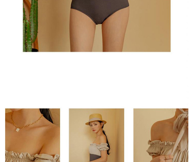 Fashion Coffee Sleeveless High-waisted Swimsuit With Wood Ears,One Pieces