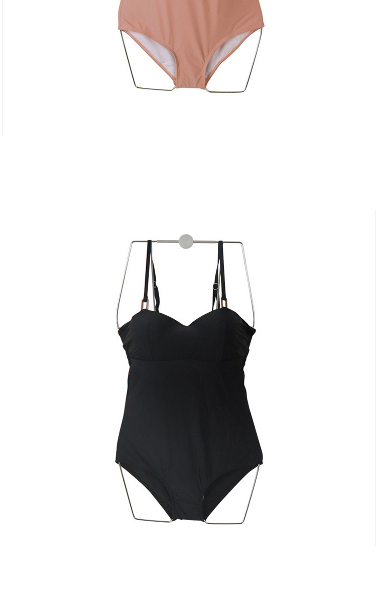 Fashion Black Sling Gathered Solid Color One-piece Swimsuit,One Pieces