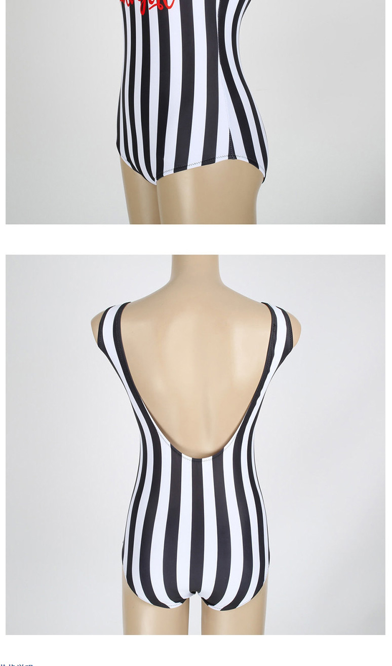 Fashion Stripe Striped Halter Letter Print One-piece Swimsuit,One Pieces