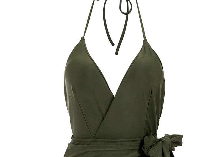 Fashion Green Deep V Backless Bow Tie One-piece Swimsuit,One Pieces