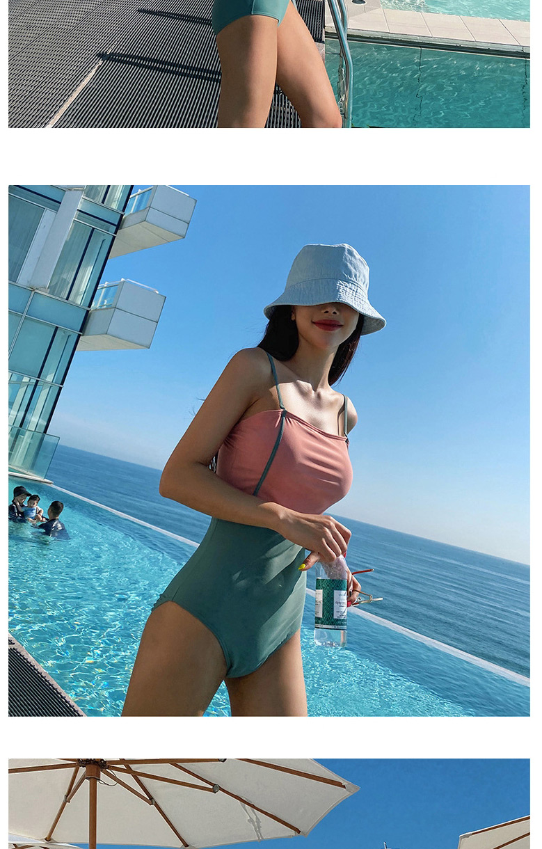 Fashion Color Mixing Stitched High Waist Contrast Color One-piece Swimsuit,One Pieces