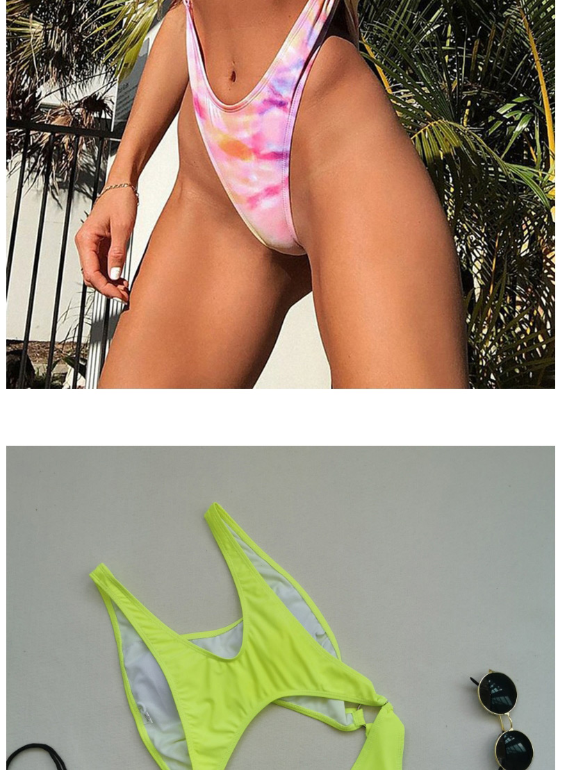 Fashion Fluorescent Yellow Hollow Solid Color Open Back One-piece Swimsuit,One Pieces