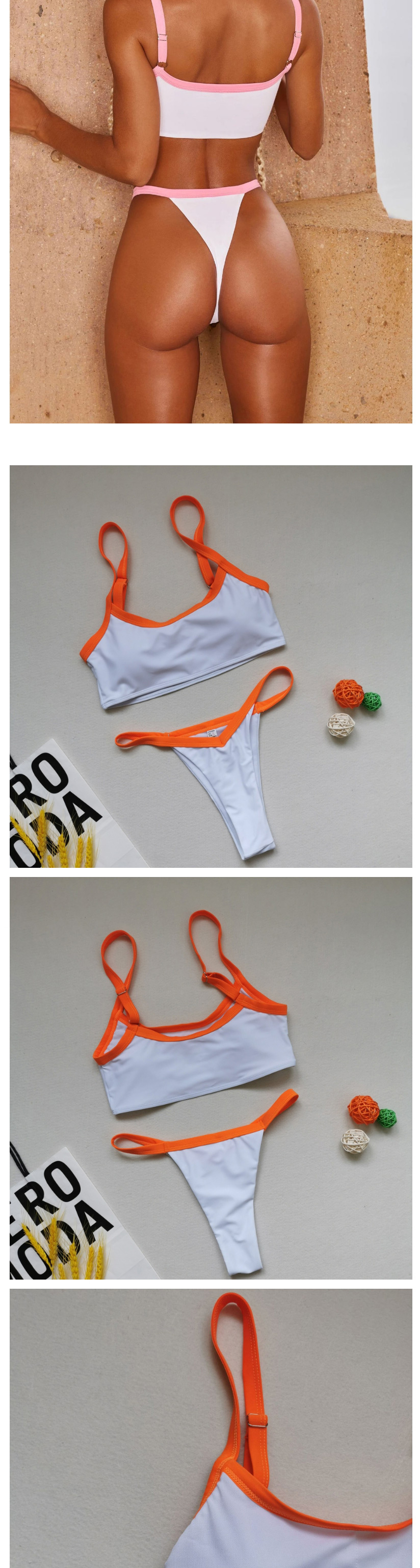 Fashion Orange Colorblock Striped Flat Chest Split Swimsuit,Bikini Sets