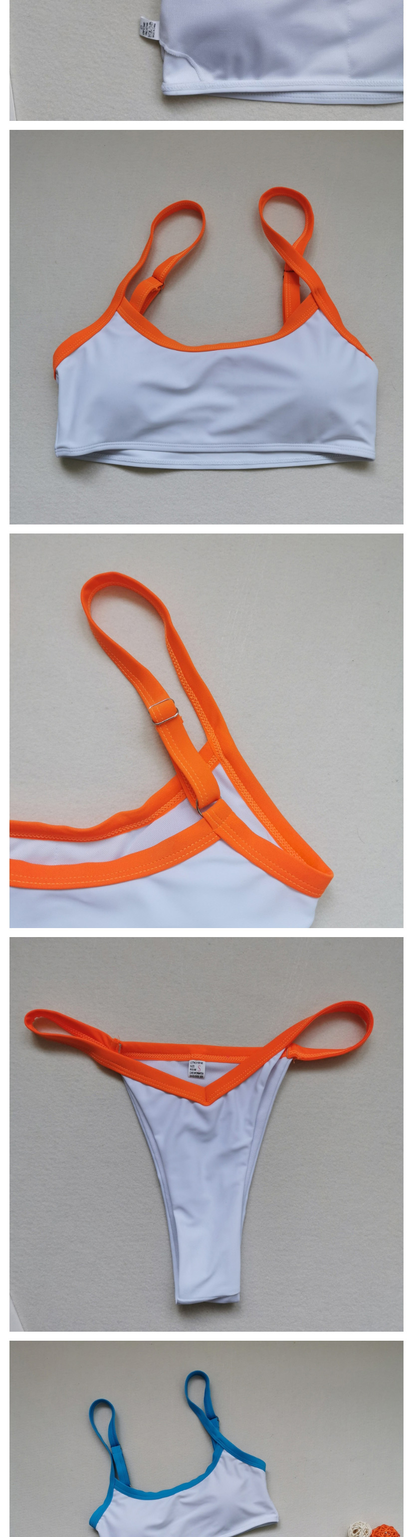 Fashion Orange Colorblock Striped Flat Chest Split Swimsuit,Bikini Sets