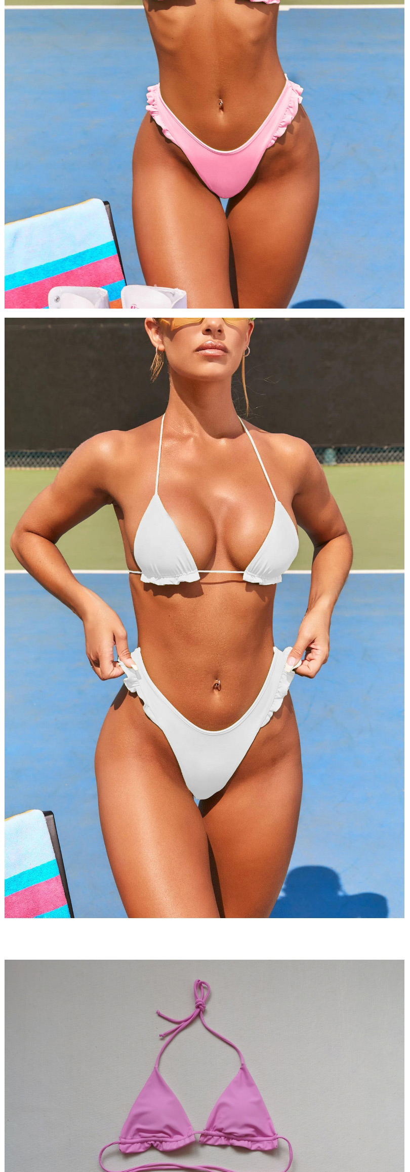 Fashion White Solid Color Triangle Ruffled Split Swimsuit,Bikini Sets