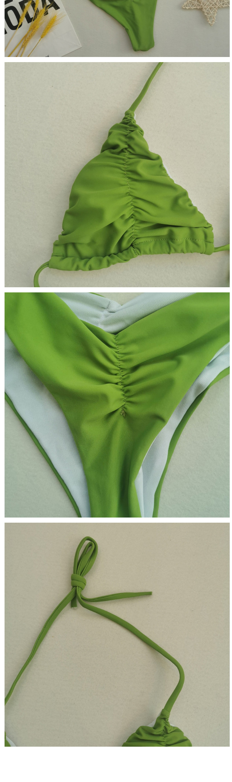 Fashion Coffee Color Solid Color Pleated Triangle Soft Cover Split Swimsuit,Bikini Sets