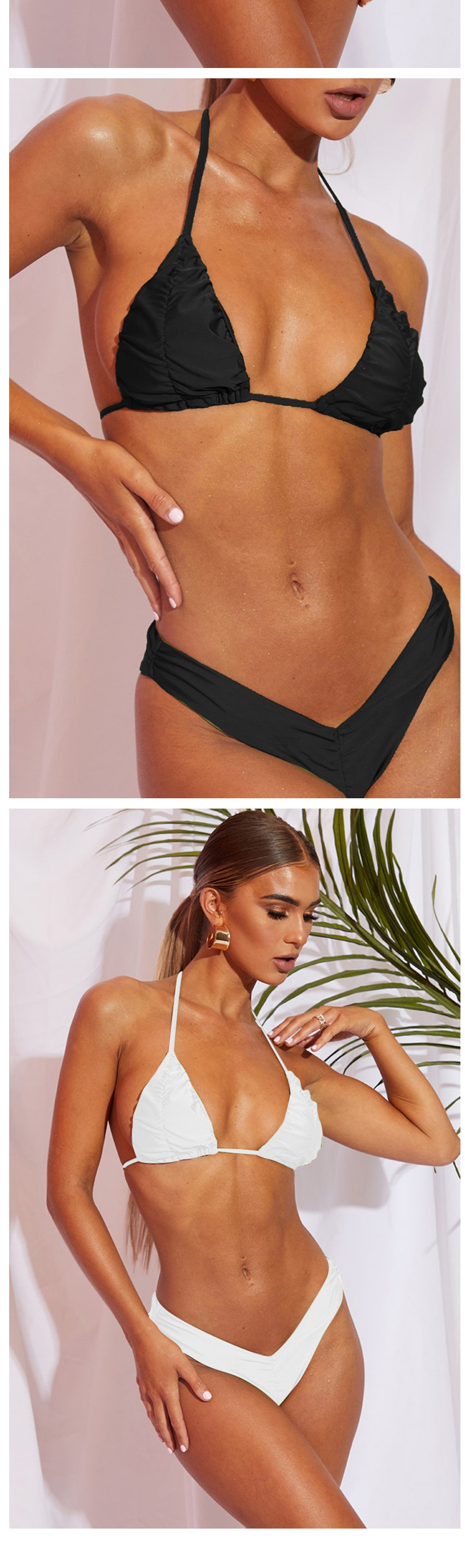 Fashion Black Pure Color Pleated Triangle Soft Cover Split Swimsuit,Bikini Sets